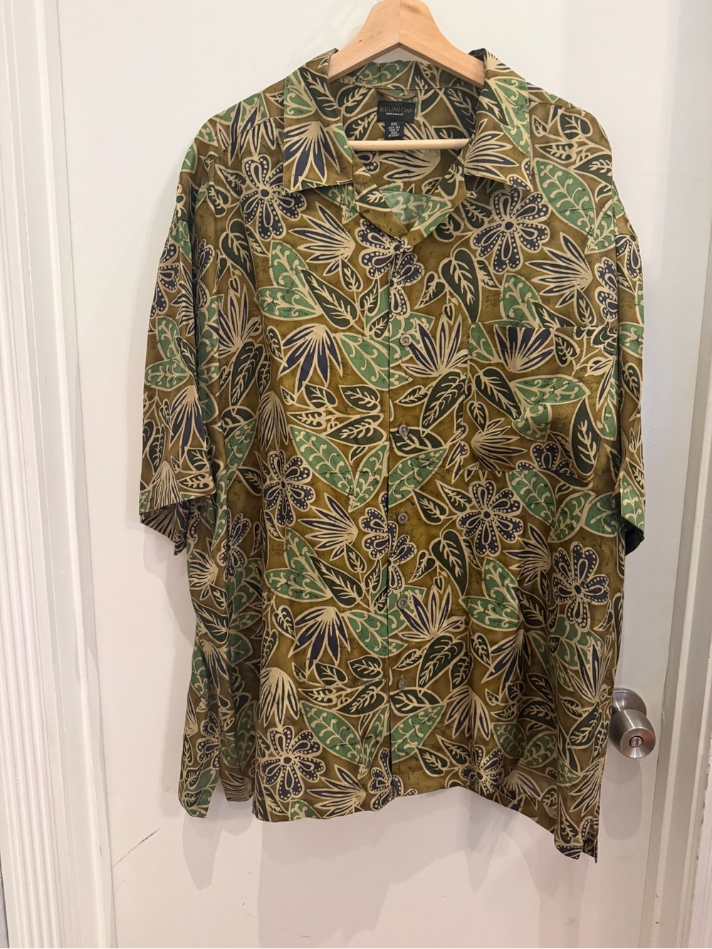 Reunion Menswear Floral Silk Button‎ Down Shirt XXL Earthy Boho